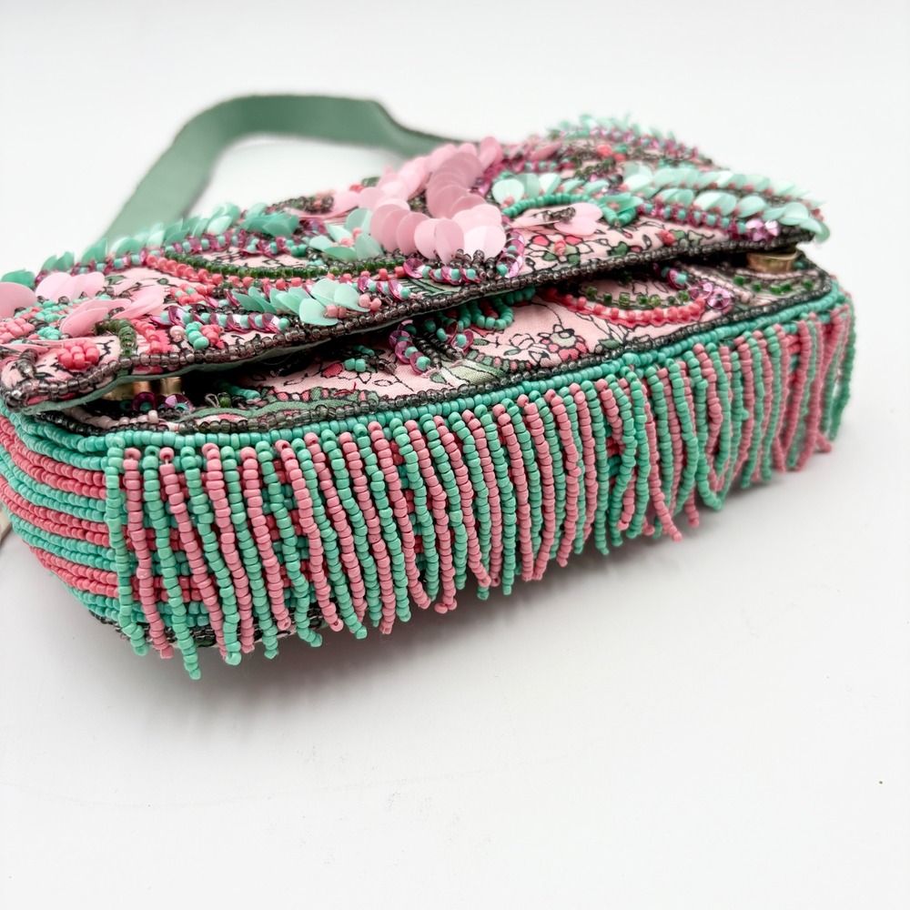 Made in India Hand Beaded Paisley Bag Floral Sequin Embellished Boho  Purse - Picture 7 of 8